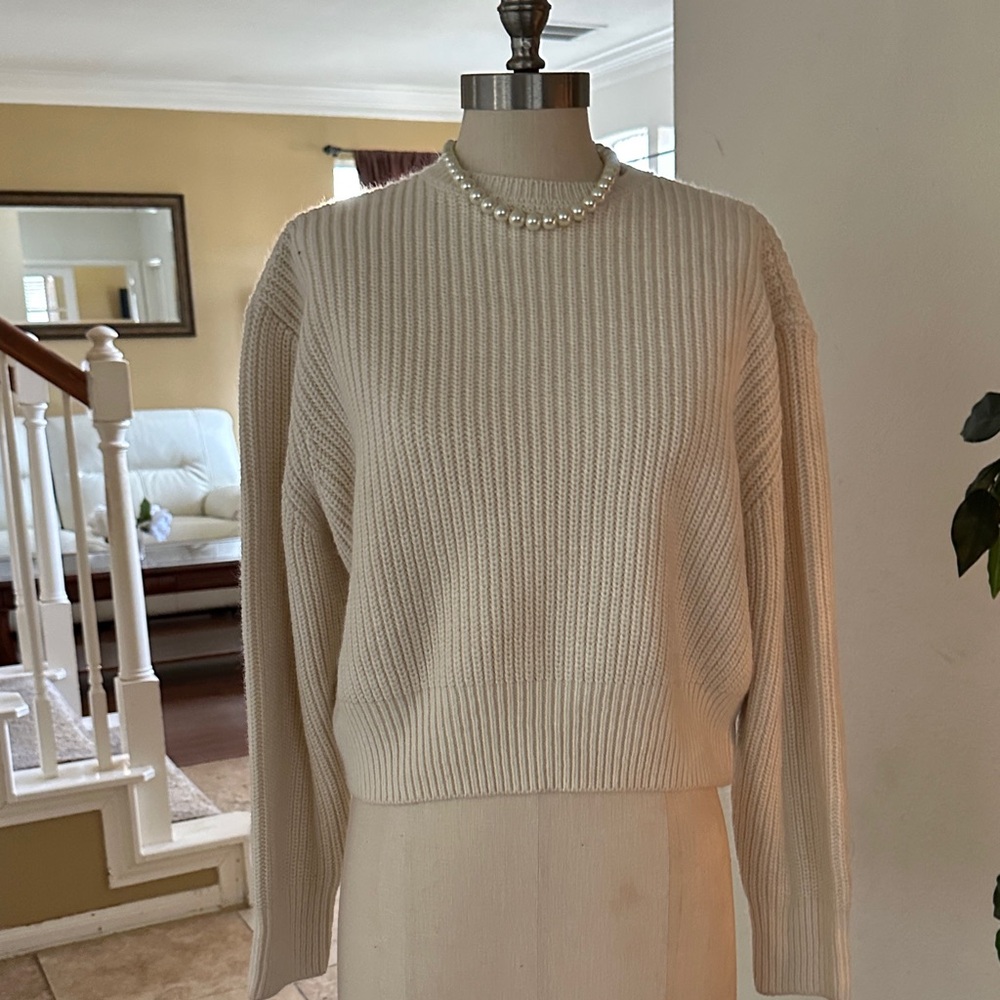 Zara Cream Ribbed Sweater